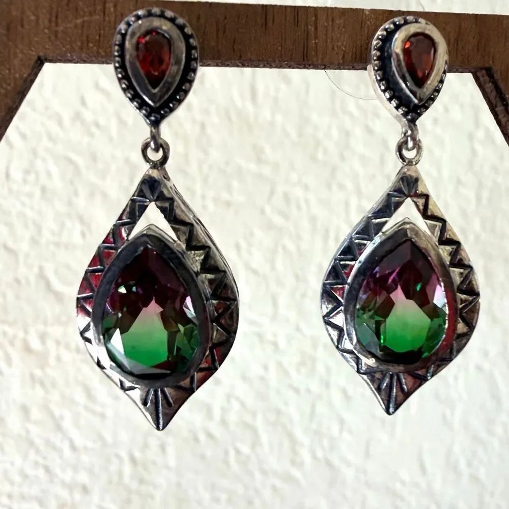 D’Joy 925 Sterling Silver Watermelon Mystic Quartz Statement Earrings